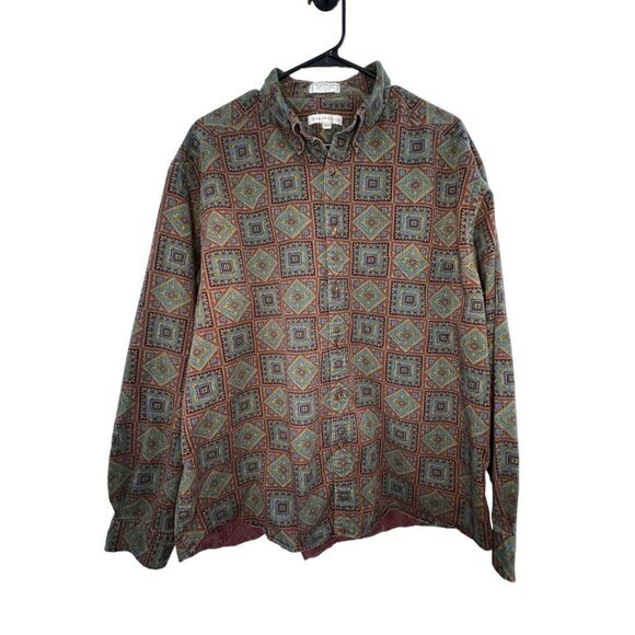 Claiborne Square Patterned Button Up Long Sleeve Top - Picture 1 of 4